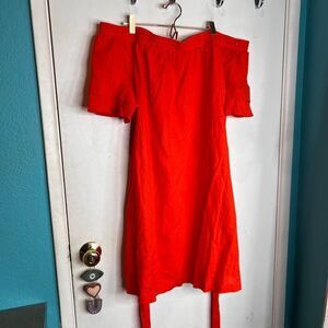 New York and company linen blend off the shoulders waist tie midi length